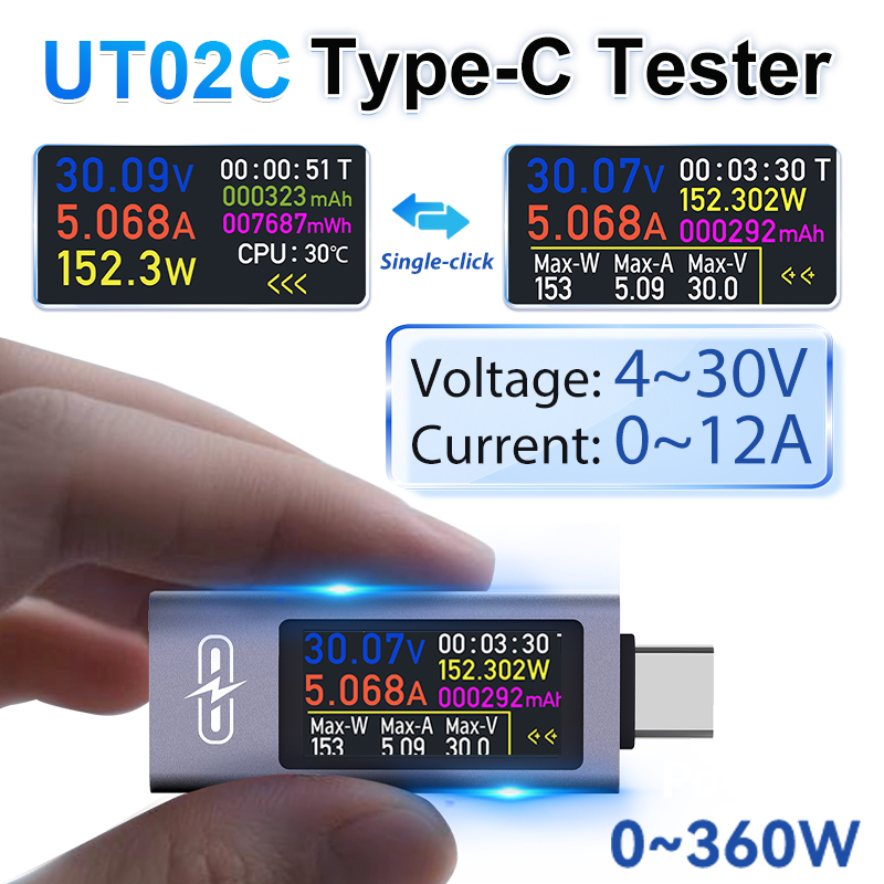 Power Supply Tester - UT02C USB-тестер с цветным экраном Type-C,